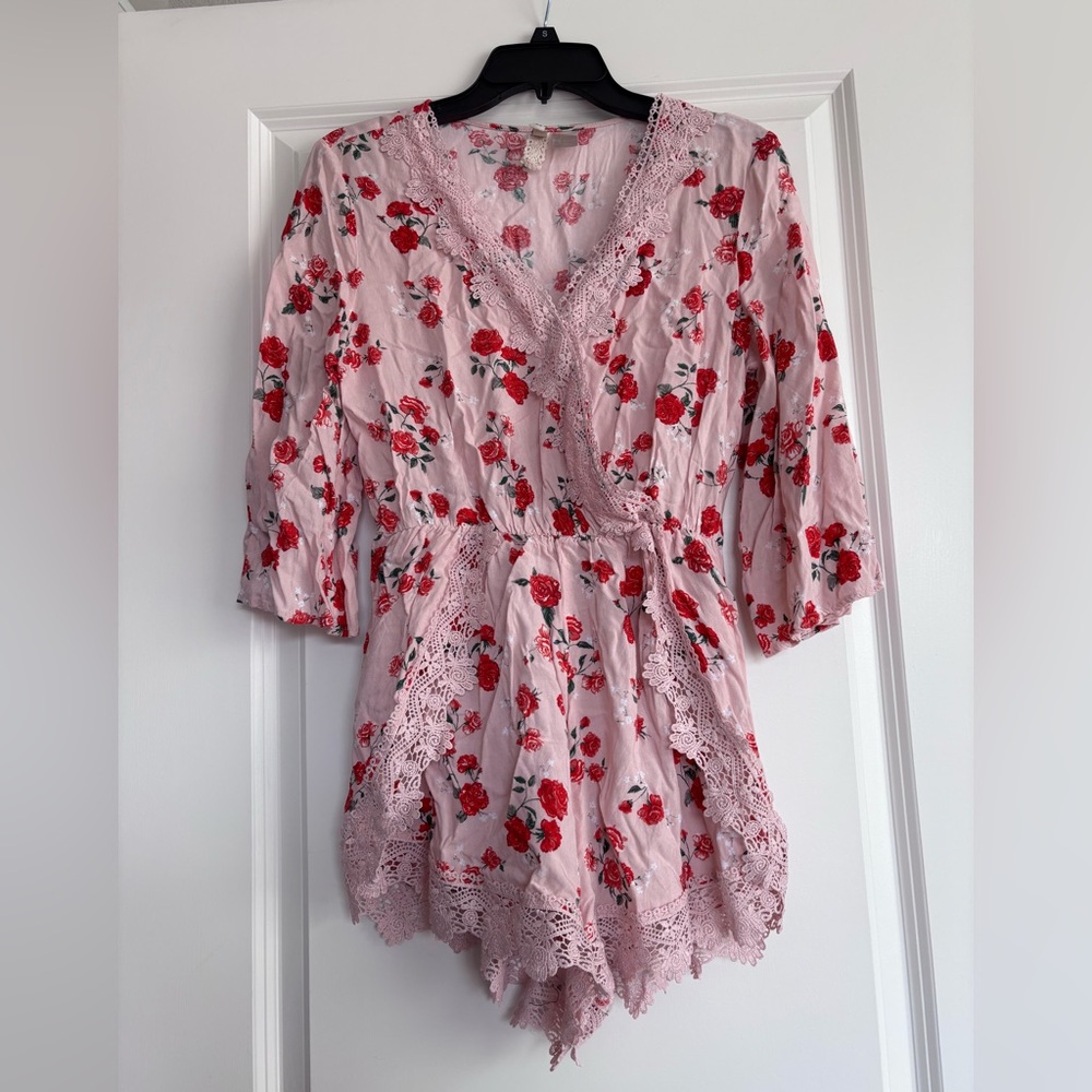 H&M Pink Floral Lace-Trim Romper